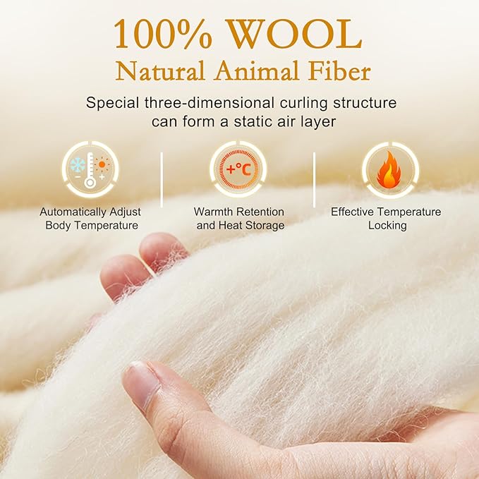 YOUR MOON Luxurious All Season Wool Comforter Queen Size, 100% Natural Australian Wool Filling, Hypoallergenic Comforter Duvet Insert, Noiseless Cotton Shell (Green)