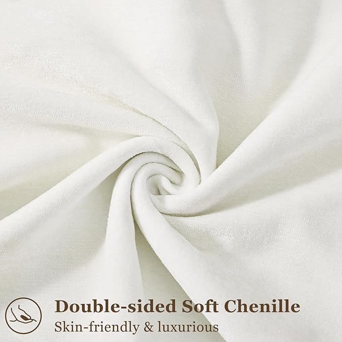 decorUhome Christmas Couch Throw Pillow Covers 24x24 Set of 2, Decorative Soft Euro Velvet Neutral Chenille Pillow Covers with Elegant Design for Sofa Bed Living Room Home Decor, Cream White