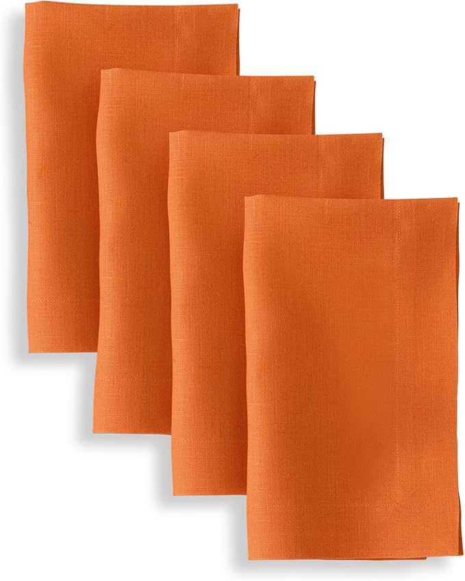 Solino Home Linen Napkins Set of 4-100% Pure Linen Persimmon Orange Dinner Napkins Cloth 20 x 20 Inch for Christmas, New Year - Fete, Handcrafted and Machine Washable