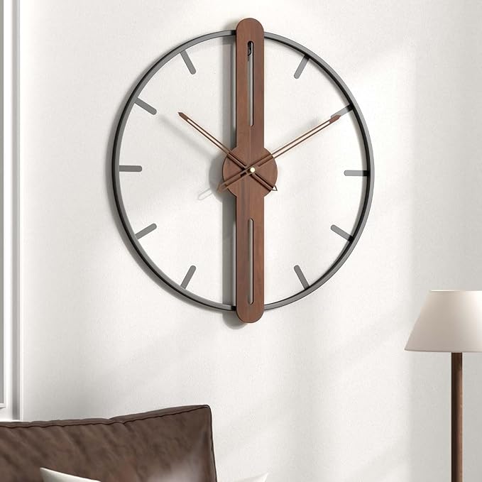 Modern Wall Clock for Living Room Decor, Silent Non Ticking Battery Operated Big Clock, Rustic Minimalist Wood Metal Frame Decorative Wall Clocks for Office, Bedroom, Kitchen, 20 Inch