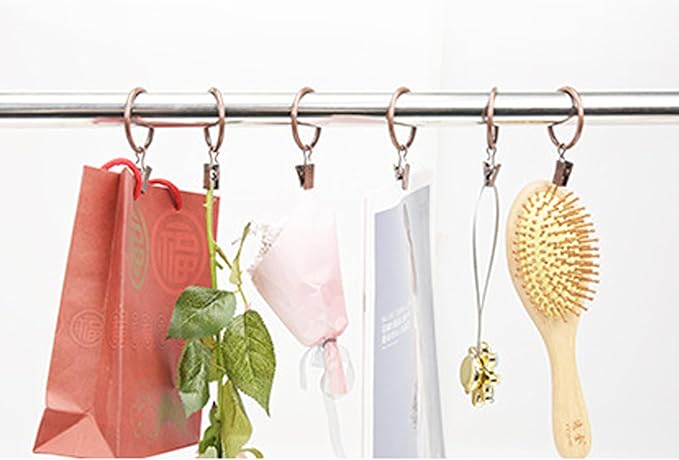LBY 30 Pack Curtain Rings with Clips, 33mm(1.3'') Interior Diameter Metal Curtain Rings, for Hanging Drapery Drapes Bows, Silver