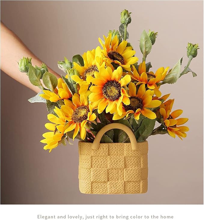 Ceramic Vase, Small Modern Flower Vase for Home Decor, Handbag Collection Creative Ceramic Floral Vases for Centerpieces, Flower Arrangement Decoration Shooting Props (Apricot Yellow)