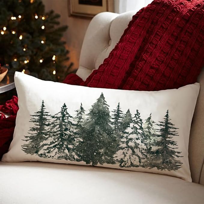 Christmas Pillow Cover 12X20 Colorlife Christmas Tree Lumbar Pillow Cover Holiday Decorations Throw Pillow Covers Farmhouse Pillows Decorative for Sofa Winter Home Decor