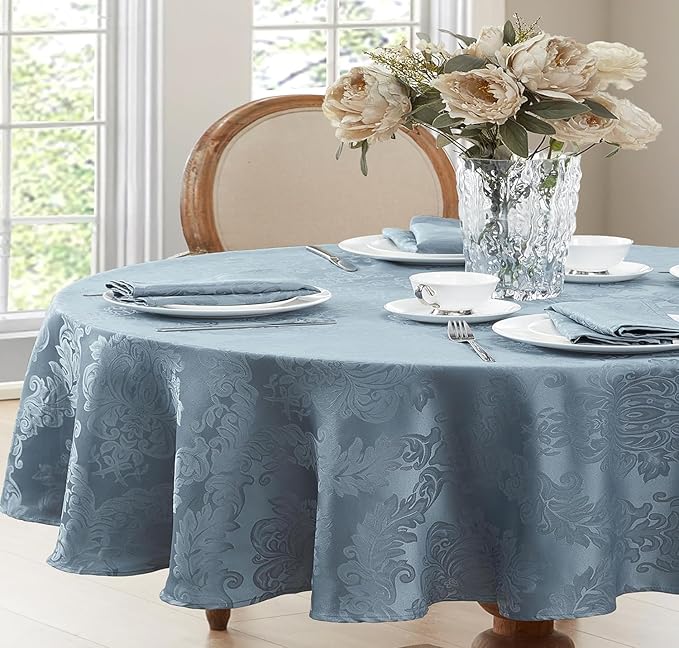 Newbridge Barcelona Damask Fabric Napkins, Set of 4, Blue – No Iron, Soil Resistant Cloth Napkins for Dining, Parties and Holidays
