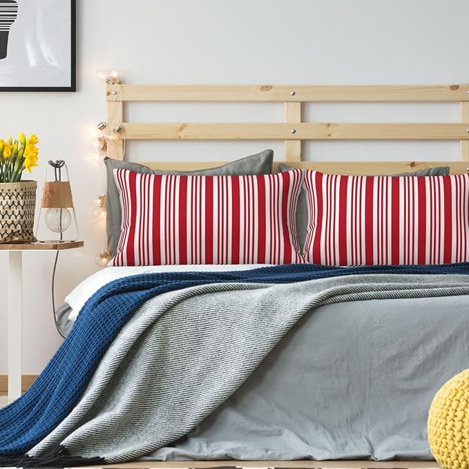 Red and White Striped Lumbar Pillow Covers 12x20 Inch Set of 2 Red Stripes Throw Pillow Cover Lines Texture Pillowcase Cushion Cases for Home Couch Bed Sofa