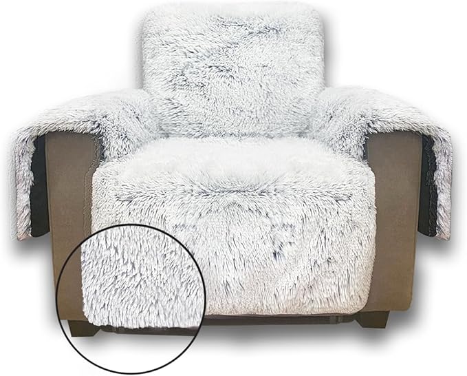 Plush and Fuzzy Shaggy Couch Cover, Dog Pad Faux Fur Sofa Cover, Water Resistant Slipcover, Non-Slip Furniture Protector for Kids,Dogs,Cats.(Magic Gray, Small Chair)
