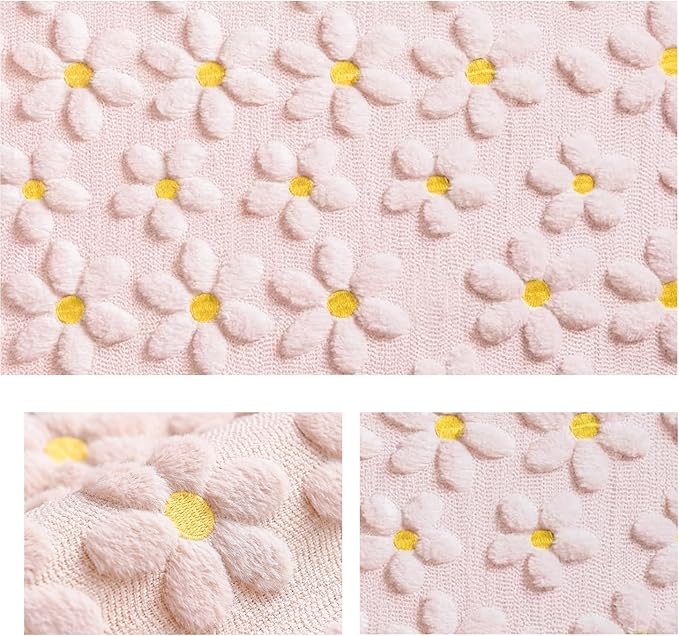 Artoid Mode Pink Soft Plush Faux Fur Jacquard Embroidery Daisy Spring Table Runner, Kitchen Dining Table Decoration for Home Party Decor 13x48 Inch