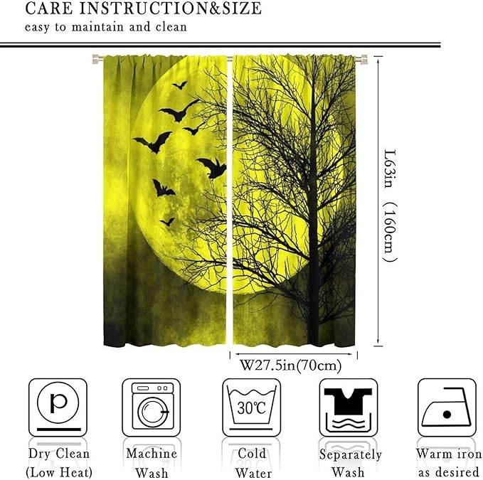 Gothic Crow Blackout Window Curtains, Halloween Horror Crow Print Window Drapes, for Living Room Bedroom 27.5(W)*63(L) 2 Panels