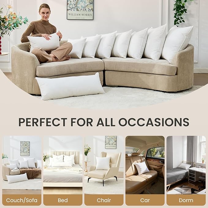 BHZ Euro Throw Pillow Inserts, 14x36 Down Feather Alternative Pillow Inserts Set of 2, Decorative Soft Large Square White Throw Pillows Insert for Couch Bed Dorm Sofa with Cotton Cover
