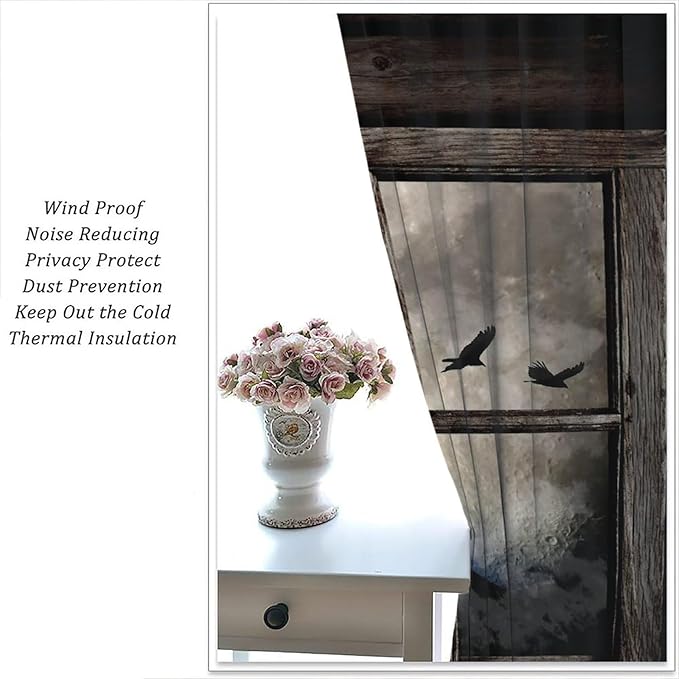 Gothic Halloween Blackout Window Curtains, Black Birds Crow Dark Print Window Drapes, for Home Kids Boys Bedroom Living Room 42(W)*84(L) 2 Panels
