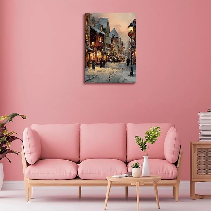 Vintage Christmas Village Prints- Nostalgic Xmas Painting,Snowy Village,Rustic Holiday Decor,Cottage-core Christmas Tree Prints
