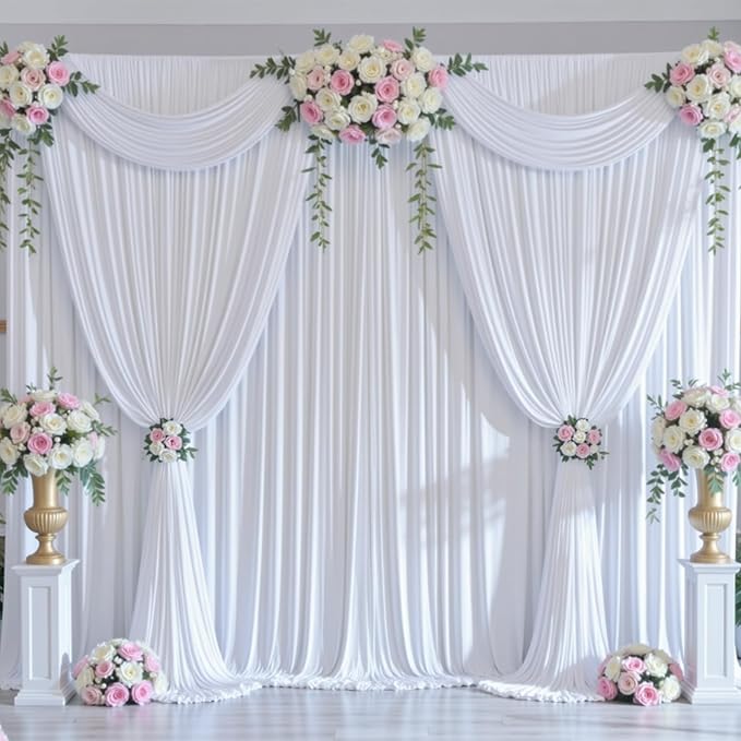 20ft x 10ft Wrinkle Free White Backdrop Curtains for Parties, Polyester Photo Backdrop Drapes 4 Panels 5x10ft for Wedding Graduation Birthday Party Photography Background