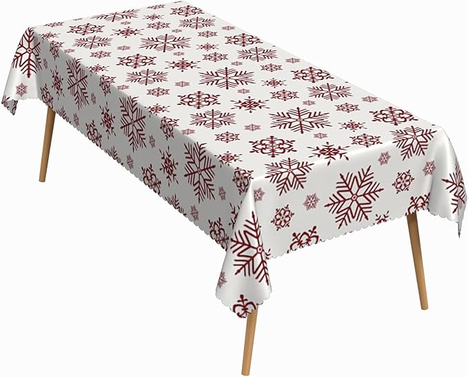 60x84 Inch Christmas Rectangle Tablecloth Winter Snowflakes Vintage Decoration Table Cloth Washable Durable Table Cover for Kitchen Dining Home Banquet Xmas Party Decor