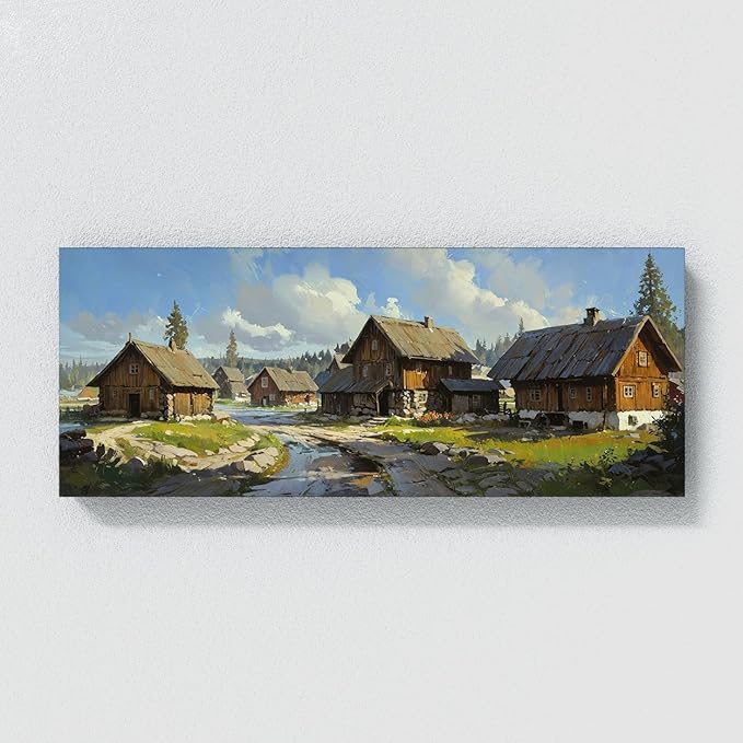 Sense Canvas Scandinavian Nordic Village 7 Canvas Art - Home Decor Wall Art Print Poster Painting Medium 30x12 / 0.75"