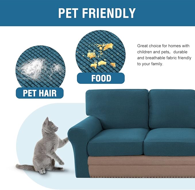 H.VERSAILTEX Multi-Pieces Sofa Covers Stretch Couch Covers Form Fitted Seats and Back Cushions Covers (3 Seat Covers Plus 3 Back Cusion Covers, Bonus 2 Armrest Covers), Deep Teal