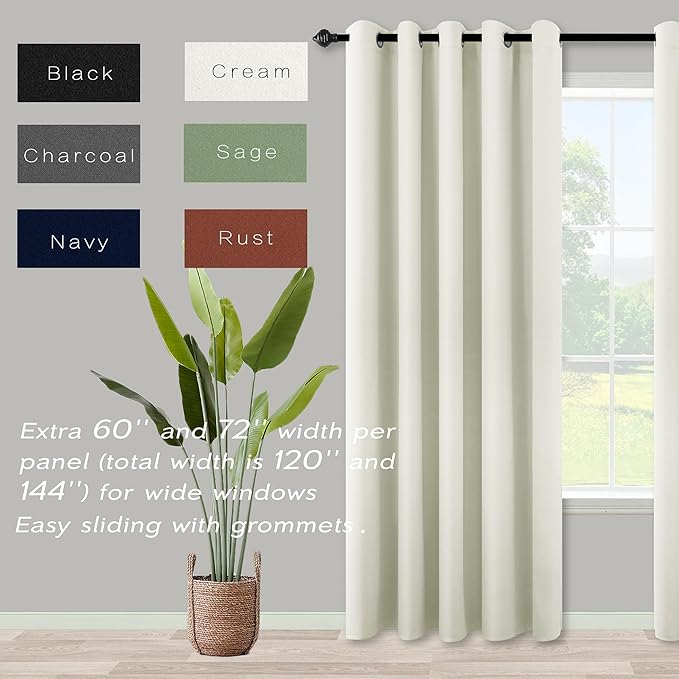 KOUFALL 60 Inch Wide Room Divider Curtains 2 Panel Set Split Privacy Sound Proof Boho Room Curtains for Sliding Glass Patio Doors,Cream Beige White,Total Width 120 x 84 Inch Long