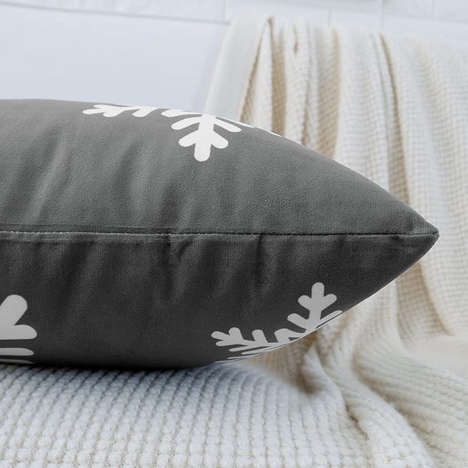HWY 50 Grey Gray Decorative Throw Pillow Covers 16x16 Inch for Couch Sofa Living Room Bed, Soft Square Throw Pillows Cases Cushion Cover with Christmas Snowflakes Print Pack of 2