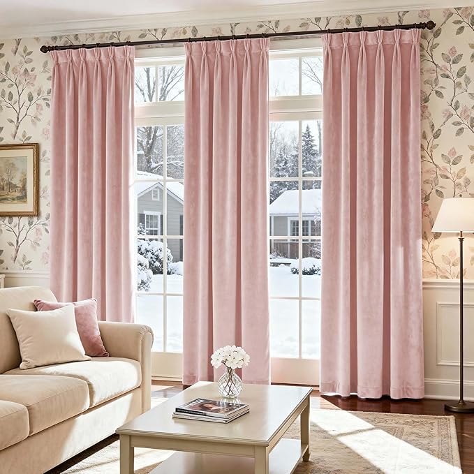 Lazzzy Velvet Blackout Curtains Thermal Insulated Room Window Drapes Super Soft Luxury Curtains for Living Room Bedroom Rod Pocket 2 Panels, Dusty Pink, 52" W x 84" L