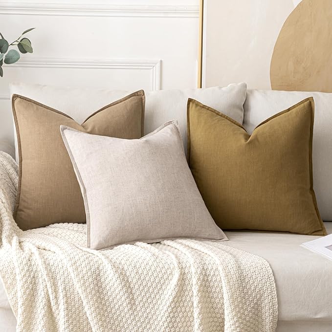 MIULEE Decorative Linen Euro Sham Pillow Covers 24x24 Mustard Yellow Boho Farmhouse Neutral Couch Throw Pillows for Bed Pack of 2 Accent Modern Pillowcase Summer Sofa Livingroom Home Decor