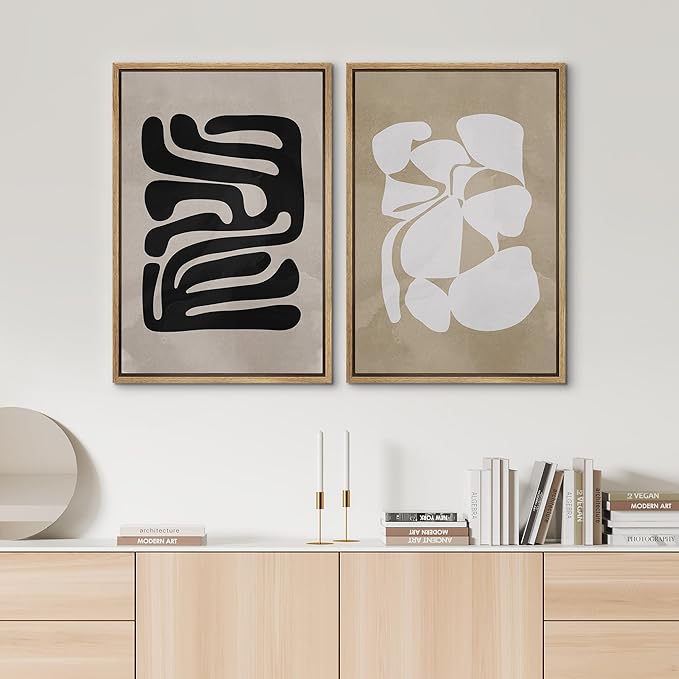 SIGNWIN Framed Canvas Print Wall Art Set Mid-Century 1960s Chic Polygon Collage Abstract Shapes Illustrations Modern Art Minimal Boho Relax/Calm for Living Room, Bedroom, Office - 24"x36"x2 Natural