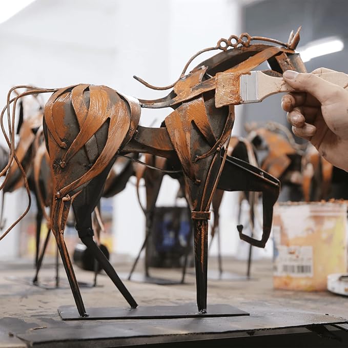Metal Horse Statue Decor, Handmade Strong Modern Horse Sculpture Handicraft, Rustic Metal Statue Decorations Gift for Home Office Desk Figurine (Brown)