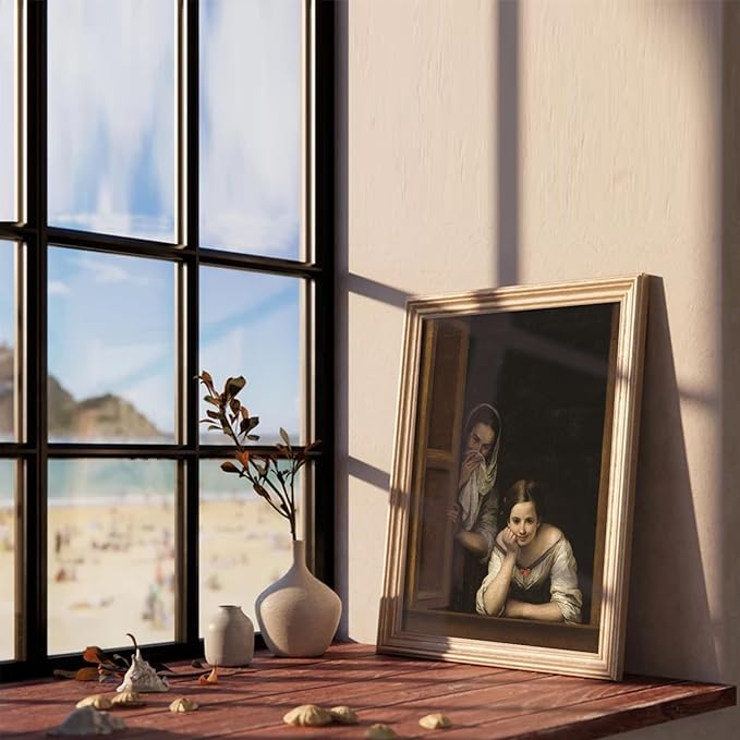 XOCUUI Oil Painting Vintage Poster of Girl on The Windowsill and Woman Portrait in Window Victorian | 8x10 Antique Print | Unframed Wall Art | Old Style Gift | Rustic Home Office Decor