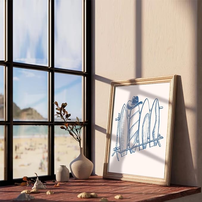 XOCUUI Coastal Granddaughter Room Decor Unframed, Blue Coastal Cowgirl Surfer Girl Canvas Posters, Beachy Preppy Aesthetic Room Decor Pictures For Teen Girl Dorm Apartment Decoration (8" X 10")