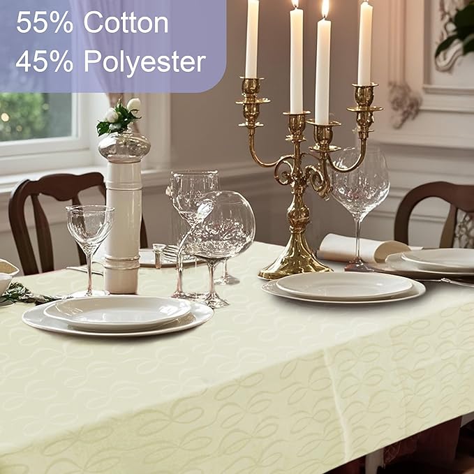 Tablecloths 60"x120" (10-12 Seat) - Cotton Polyester Blend- 9ft Table Cloths for Rectangle Tables -Fade Resistant, Washable & Reusable, 1PC Jacquard Table Cover for Dining & Party, Champagne Bows