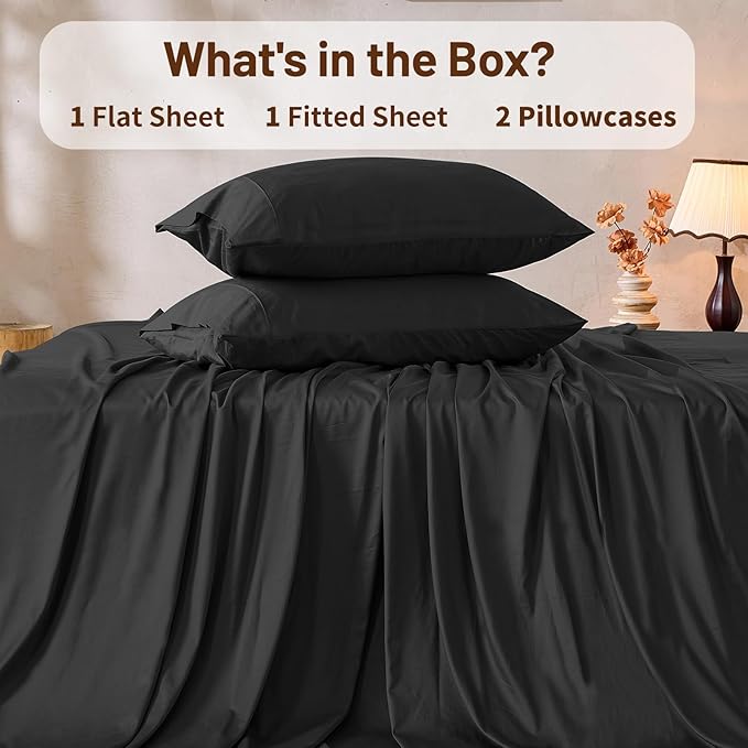 MEISHANG 1000 Thread Count Cotton Sheets California King - 100% Egyptian Cotton, Sateen Weave, Soft & Breathable, Oeko-Tex Certified, 16" Deep Pockets - 4 Piece (Cal King, Black)