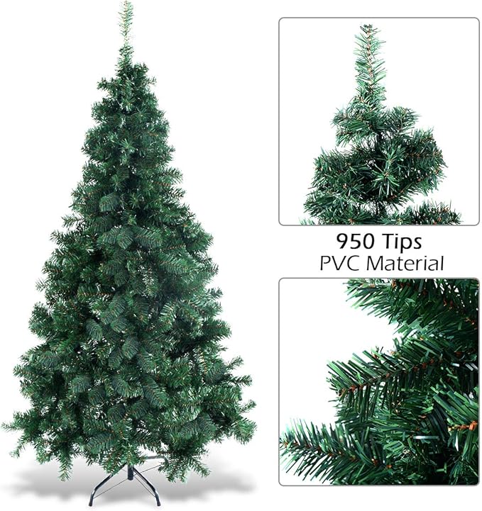 GOFLAME 7FT PVC Artificial Green Christmas Tree Home Holiday Décor with Metal Stand 950 Branches Holiday Indoor Decoration, Easy to Assemble