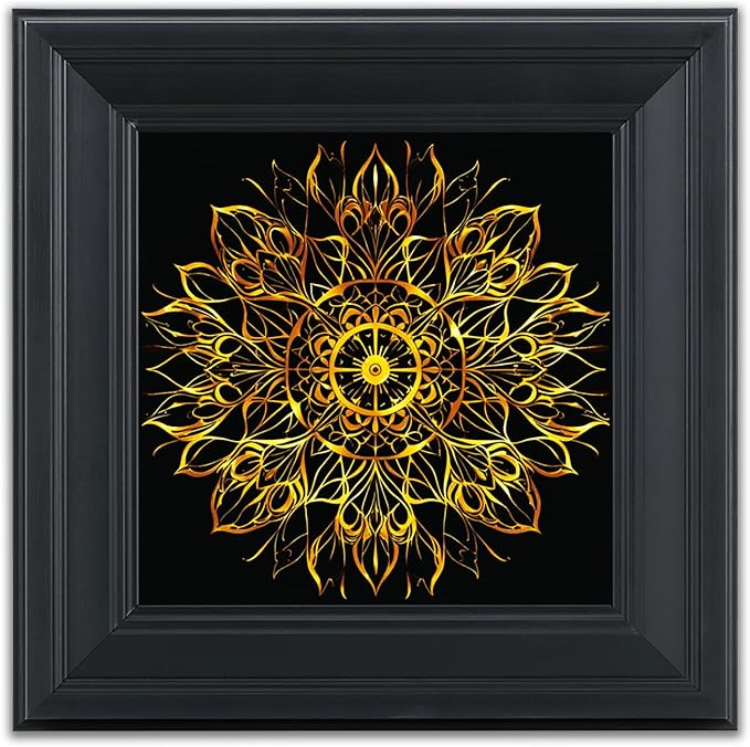 Brivoria Mandala Wall Art Home Decor, Golden Geometric Artwork with Layered Frame Structure, Modern Spiritual Accent for Bedroom Yoga Room Reading Nook or Study, Wall and Tabletop Display, 12x12