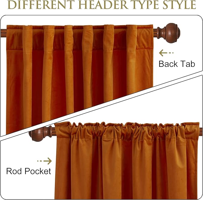 StangH Orange Curtains Velvet 96 inches Long for Bedroom, Pumpkin Luxury Back Tab Room Darkening Window Drapes for Theater, Bright Orange Backdrops, W52 x L96, 2 Panels
