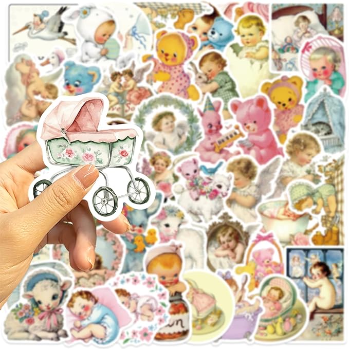 50Pcs Vintage Cherub Christian Baby Stickers – Waterproof Retro Cute Pastels Angels Stickers for Scrapbooking, Journals, Invitations, Laptop, Water Bottles