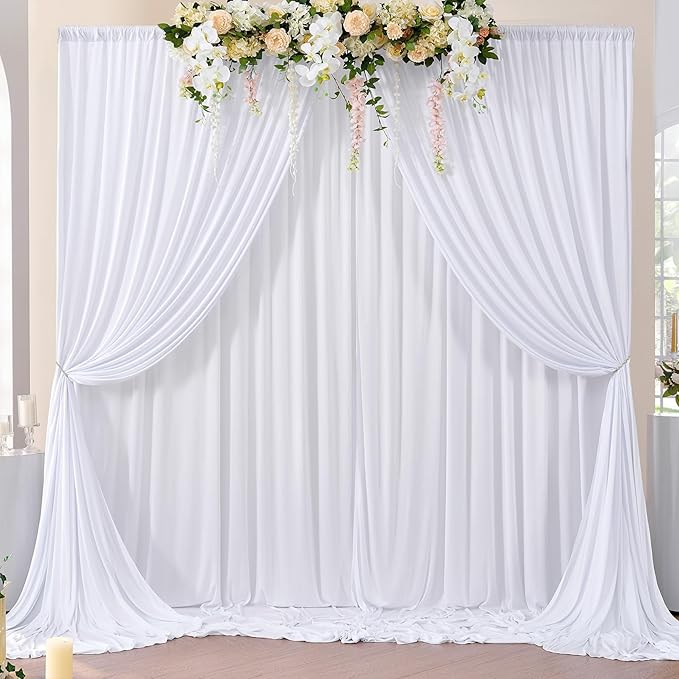 Wrinkle Free White Backdrop Curtains for Parties, Polyester Photo Backdrop Drapes 2 Panels 5x7ft for Photography Wedding Parties Birthday Background Baby Shower, 10ftx7ft