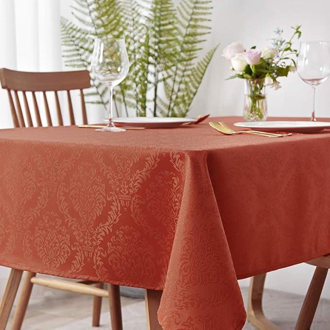 maxmill Jacquard Table Cloth Damask Pattern Spillproof Wrinkle Resistant Heavy Weight Soft Tablecloth for Kitchen Dinning Tabletop Outdoor Picnic Rectangle 52 x 70 Inch Rust