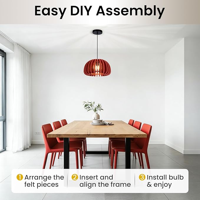Pendant Light with Felt Lampshade, Modern Hanging Lamp Fixture, DIY Acoustic Pendant Light Chandeliers for Kitchen Island, Living Room, Dining Room, Bedroom, Office (D13.7"x7.8")