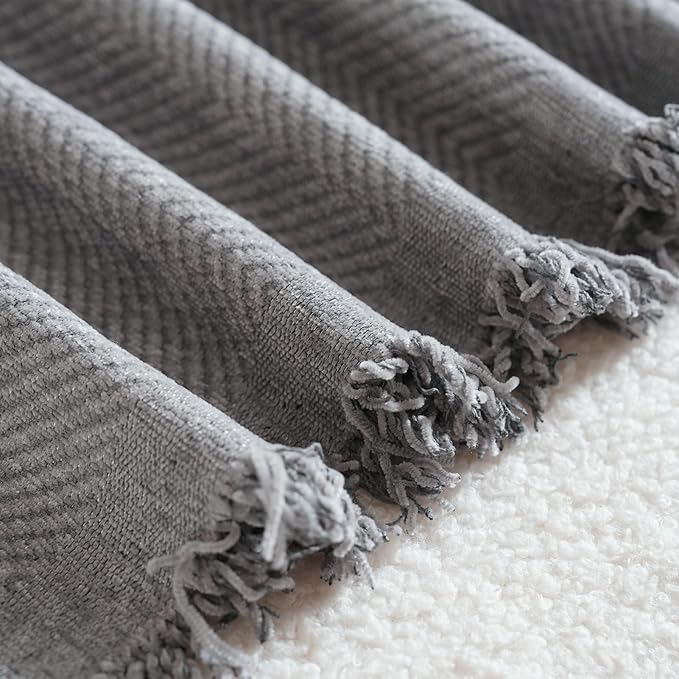 Thick Chenille Herringbone Couch Cushion Covers for Loveseat Recliner Sofa Throw Cover for Living Room Multi-Use Decorative Couch Protector for Pets(Grey, Large, 71" x 118")