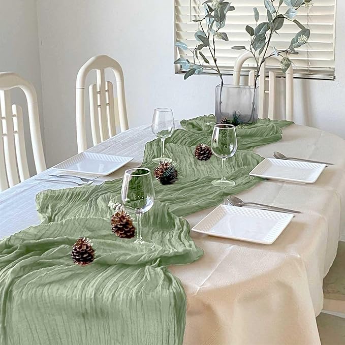 20 Pack Sage Green Cheesecloth Table Runner 35 x 71 Inch Boho Gauze Table Runners for Rustic Wedding Arch Decor, Bridal Shower, Baby Shower, Banquets, Farmhouse Party Decorations