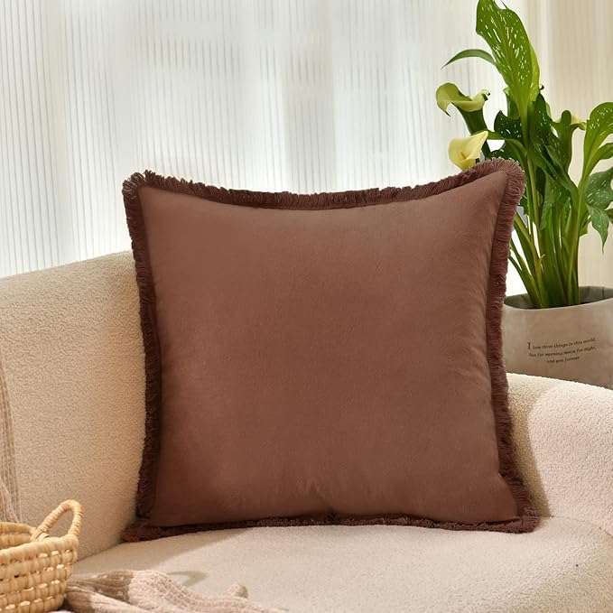 ZWJD Pillow Covers 26x26 Set of 2 Coffee Throw Pillow Covers with Fringe Chic Cotton Decorative Pillows Square Cushion Covers for Sofa Couch Bed Living Room Farmhouse Boho Decor