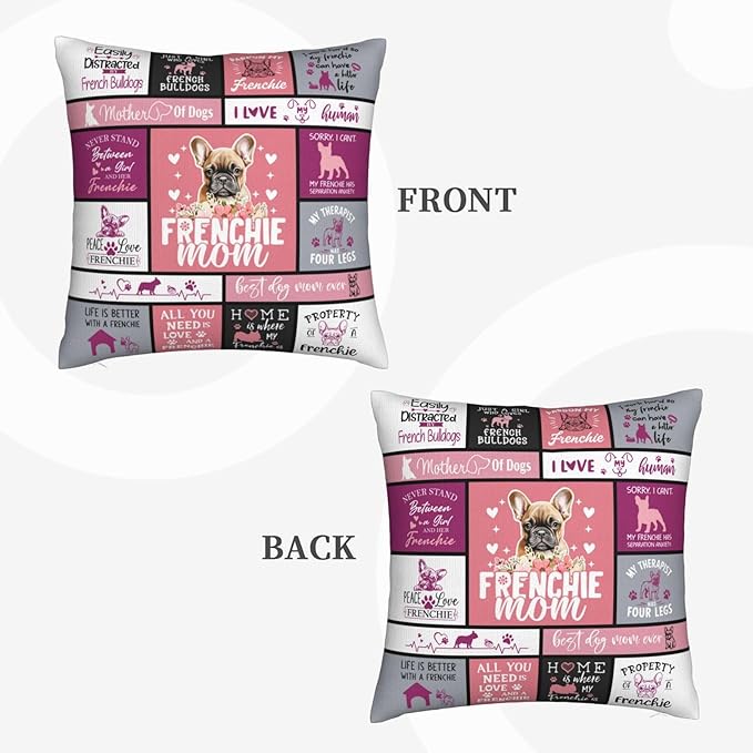 Christmas French Bulldog Gifts for Women, Frenchie Gifts for Women Christmas, Best Frenchie Mom Gift for Xmas, Birthday, Dog Mom Gift for French Bulldog Lovers Throw Pillow Cover 18x18 Inches