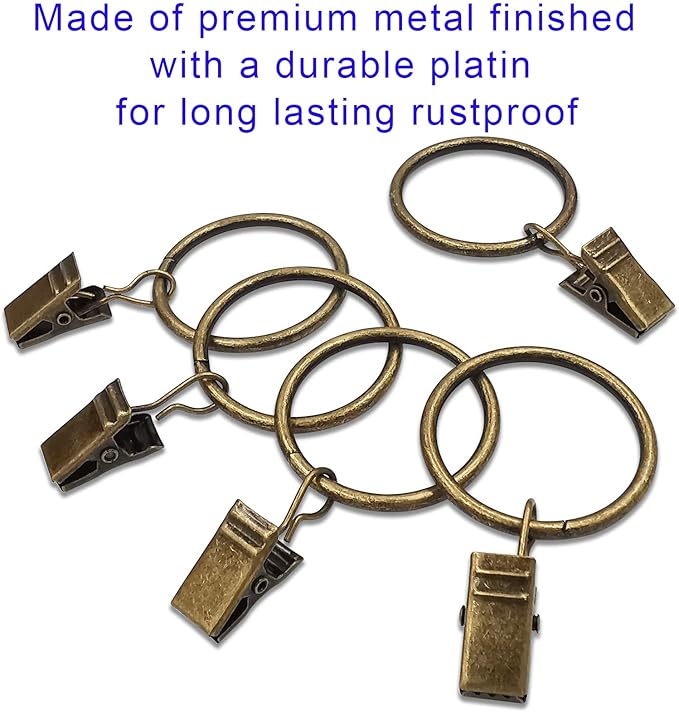 40 Pack Curtain Rings with Clips, Drapery Clips with Rings, Drapes Rings 1.26 in Interior Diameter, Fits up to 1 in Curtain Rod, Bronze