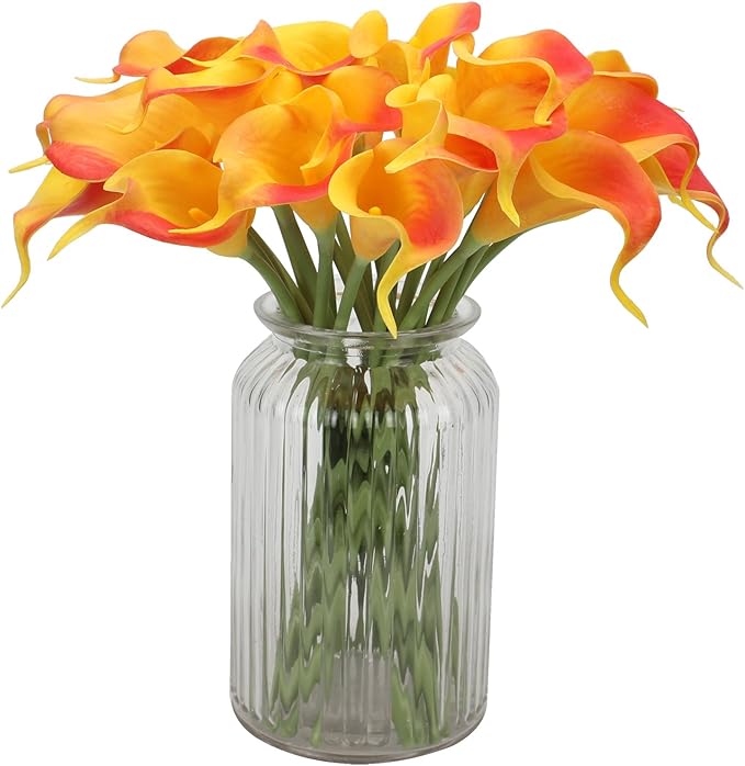 Duovlo 20pcs Calla Lily Bridal Wedding Bouquet Lataex Real Touch Artificial Flower Home Party Decor (Sunset)