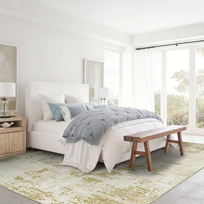 Modern Abstract Area Rug 3x5 Non Slip Non Shedding Rug Low Pile Stain Resistant for Bedroom Living Room,Golden Grey