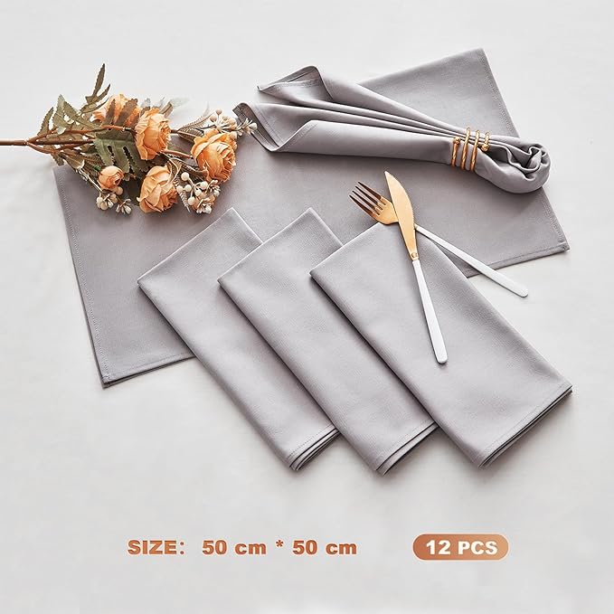 BALCONY & FALCON Cotton Cloth Napkins 12 Pack Gray Square Soft Absorbent Washable 20 x 20 inches Napkins for Restaurant Weddings Holidays Family Dinners Hotels Gatherings