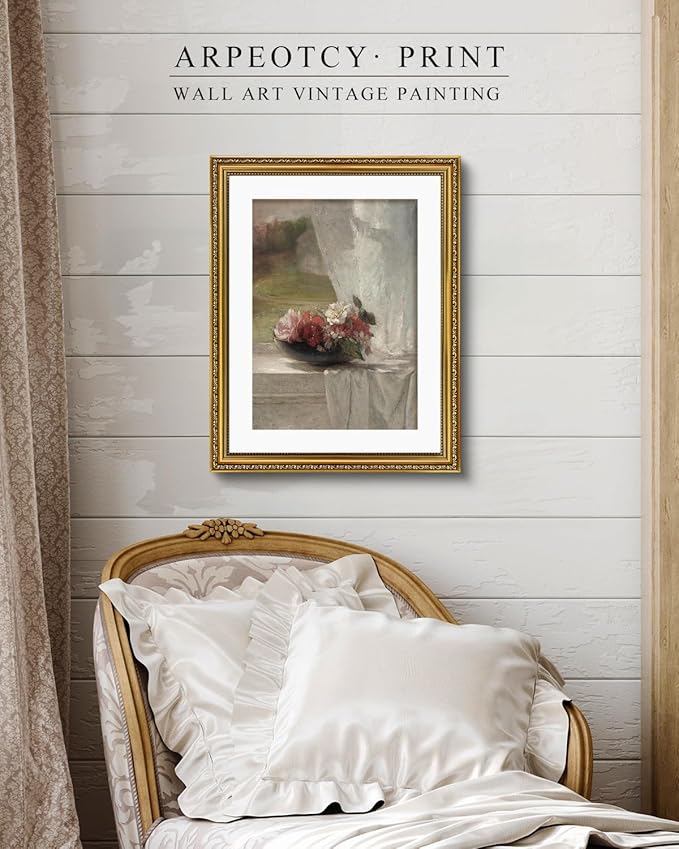 ARPEOTCY Vintage Gold Framed Large Wall Art, Nature Flower Scenery Retro Paintings, Canvas Prints Artwork with Antique Frame, Victorian Wall Pictures Decor for Living Room Gallery Room, 16x20 inch