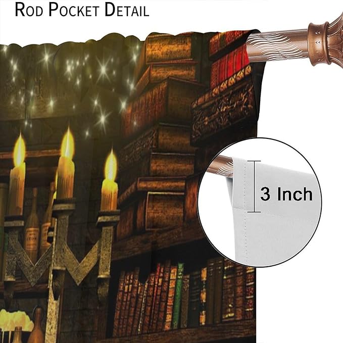 Gothic Mid Century Skeleton Blackout Curtains, Vintage Style Medieval Library Rod Pocket Window Drapes, for Living Room Bedroom 42(W)*84(L) 2 Panels