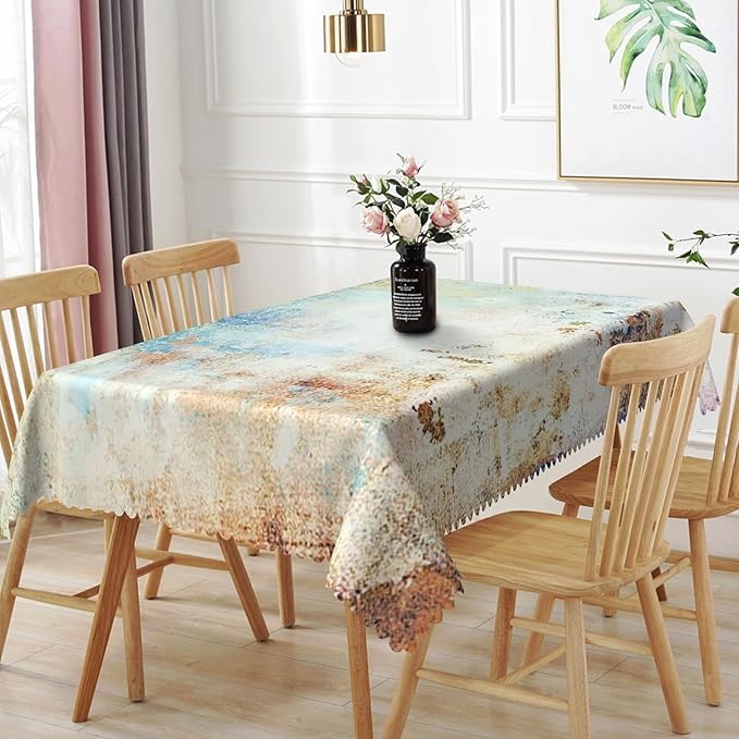 70x90inches Mid Century Tablecloth Yellow and Blue Abstract Modern Art Rectangle Table Cloth Spill Proof and Oil Proof Fabric Table Cover for Kitchen Dining Room Patio Cafe Home Decor