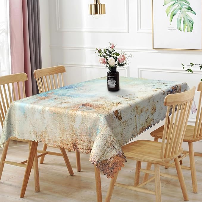 70x120inches Mid Century Tablecloth Yellow and Blue Abstract Modern Art Rectangle Table Cloth Spill Proof and Oil Proof Fabric Table Cover for Kitchen Dining Room Patio Cafe Home Decor