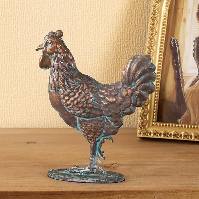 Metal Rooster Statue Table Art Sculpture Antique Copper Vintage Chicken Table Decor Rustic Country Rooster Figurine Tabletop Decoration Gifts for Home Kitchen Office Hotel Countertop Ornament