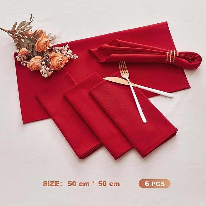 BALCONY & FALCON Cotton Cloth Napkins 6 Pack Red Square Soft Absorbent Washable 20 x 20 inches Napkins for Restaurant Weddings Holidays Family Dinners Hotels Gatherings